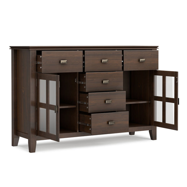 English Elm Artisan Solid Pine Buffet Sideboard with Glass Doors and Drawers for Dining Rooms B136P439019