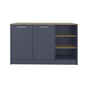 English Elm Ginger Multicolor Kitchen Island with 3 Open Shelves, 2 Cabinets, 26"x59" Prep Top & Stool Space B070S00393