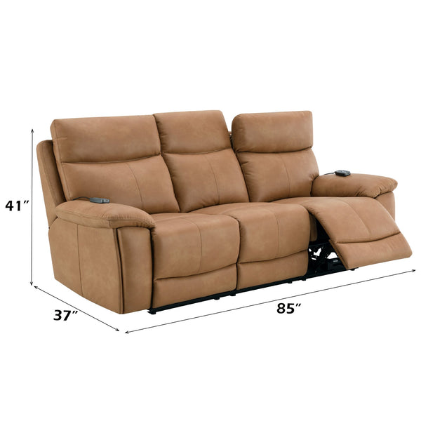 English Elm Chavis Brown Faux Leather Aire Power Motion Sofa with USB, Power Headrest, Lumbar Air & Remote B2726P406777