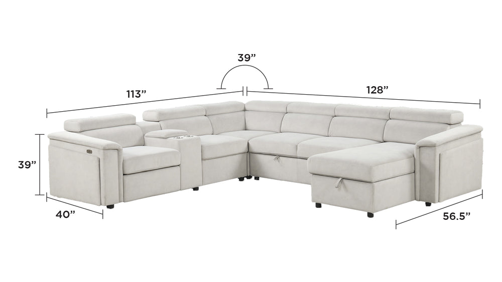 English Elm Harvey Modern power recliner sleeper sectional with storage chaise, adjustable headrests, cupholders and hidden compartments Beige B009S01608