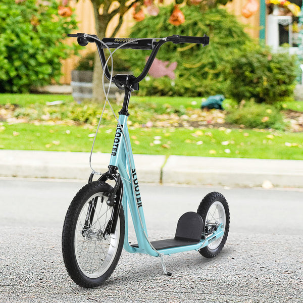 English Elm Aosom Youth Kick Scooter Steel Frame Adjustable Handlebar Inflatable Tires Dual Brake Blue W2225P217070