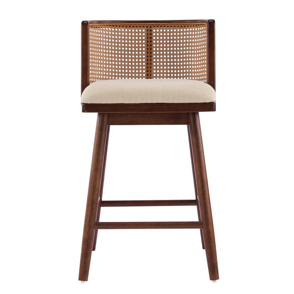 English Elm Talia Rubberwood Counter Stools with Rattan Back Cushioned Seat Scandinavian Set of 2 N775P369555D-S4