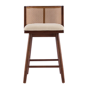 English Elm Talia Rubberwood Counter Stools with Rattan Back Cushioned Seat Scandinavian Set of 2 N775P369555D-S4