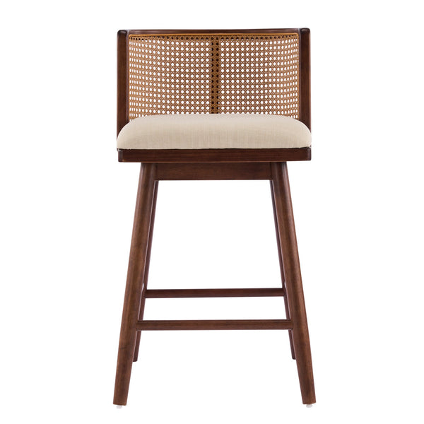 English Elm Talia Rubberwood Counter Stools with Rattan Back Cushioned Seat Scandinavian Set of 2 N775P369555D-S4