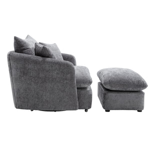 English Elm 360° 360 Swivel Oversized Chenille Armchair with Pocket Spring Seat and Three Throw Pillows Grey W1361S00093