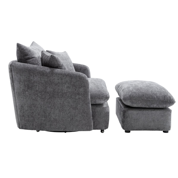 English Elm 360° 360 Swivel Oversized Chenille Armchair with Pocket Spring Seat and Three Throw Pillows Grey W1361S00093
