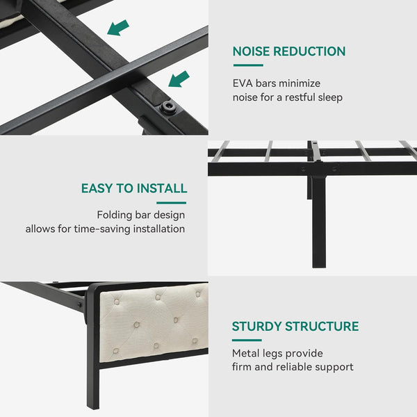 English Elm Queen Upholstered Platform Bed with USB Charging & Storage Headboard, Metal Slats, Beige Elegance W2904P372195