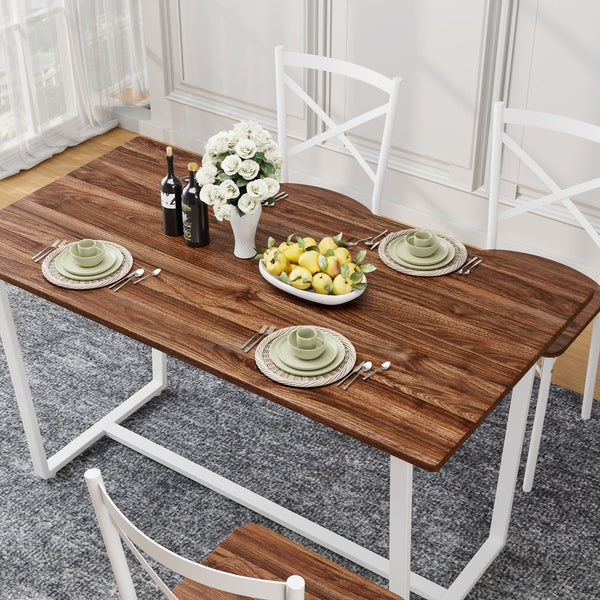 English Elm 6-Piece Dining Set with Metal Frame and MDF Tabletop, Sturdy Bench & Chairs, Modern Compact Design Dark Walnut W578P333495