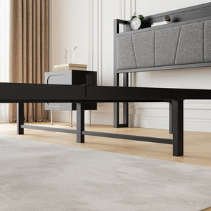 English Elm Queen Upholstered Storage Bed Frame with Charging Station, 11 Metal Slats, No Box Spring Needed W840P195212