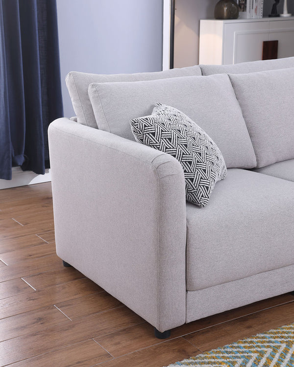 English Elm Fleur Modular Linen Sectional with Ottoman Reversible Chaise and Coordinating Pillows B2749S00096