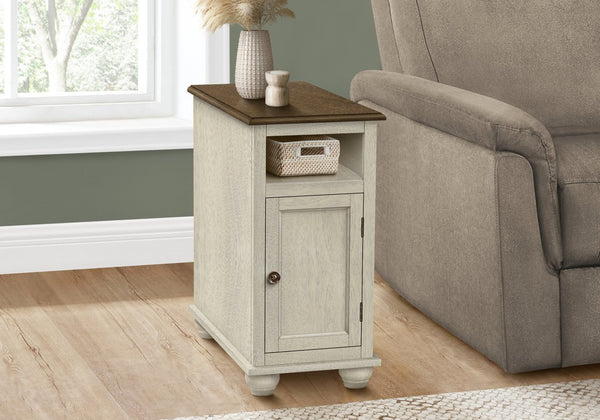 English Elm Accent Narrow Side Table with Drawer and Cabinet, Traditional Brown Veneer Nightstand for Living Room and Bedroom — Compact Lamp Table with Metal Knob Storage White 27 L x 25 W x 7 H B2710P219474