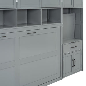 English Elm Twin Murphy Wall Bed with Integrated Closet Drawers and Desk for Studio Spaces Gray LP000595AAE-1