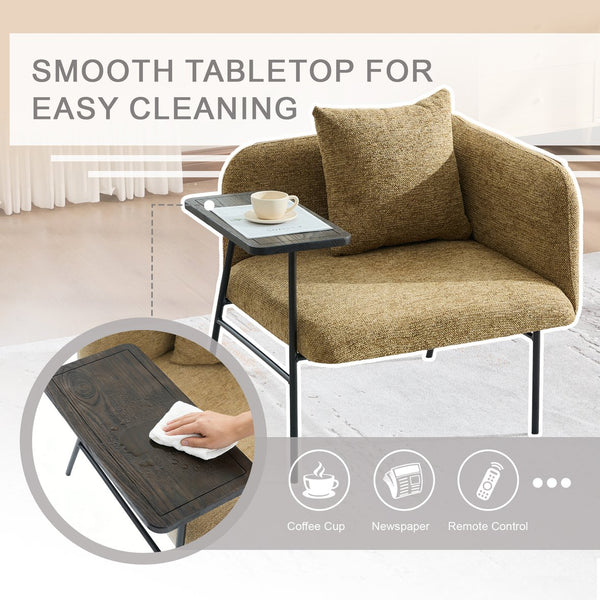 English Elm Leisure Linen Accent Chair with Built-in Side Table Pockets and Lumbar Pillow Modern Yellow W395P453313