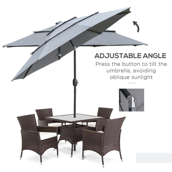 English Elm Outsunny 9Ft 3-Tier Patio Umbrella - Adjustable Crank & Tilt For Perfect Shade On Decks & Patios W2225P200445-GIGA