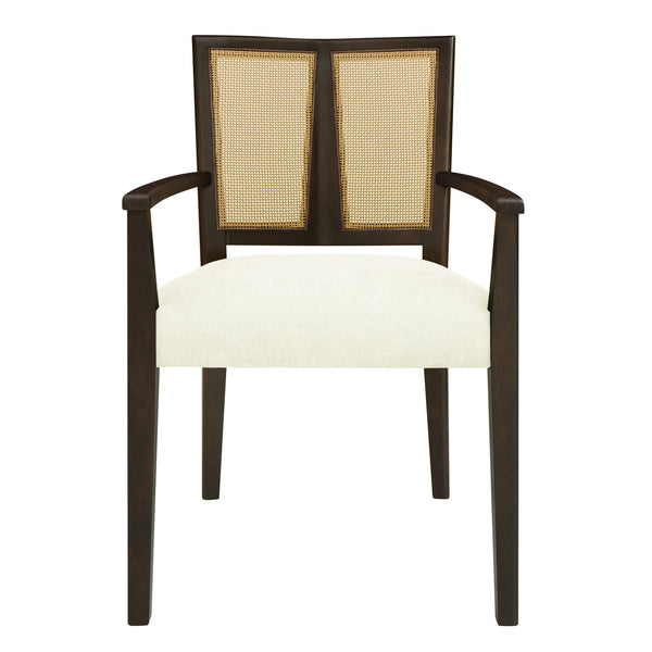 English Elm Christopher Knight Home® - ARM Mid-Century Dining Chair with Rattan Back & Upholstered Foam Seat, Solid Rubberwood Frame Beige,Dark Brown N771P254005O