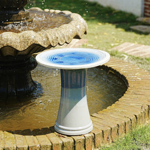 English Elm 17'' Handcrafted Ceramic Pedestal Bird Bath Glazed Ombre Swirl Garden Accent Piece Sapphire Blue,Sky Blue W3273P371892