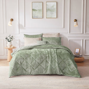 English Elm 4 Pcs Luxurious Green Velvet Duvet Cover Set With Decorative Pillow For Full/Queen Beds B035P319880