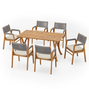 English Elm Christopher Knight Home® - Outdoor 7-Piece Rustic Acacia Wood Dining Set With Water-Resistant Cushions & Grey Rope Accents N773P210139G6_57488.00
