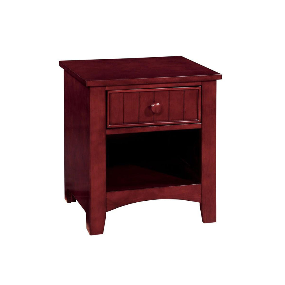 English Elm One Drawer Wooden Nightstand with Open Shelf and Drawer, Cherry Finish, Kid-Friendly Storage Solution B016P252243
