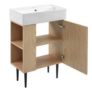English Elm 21.6" Wood Left Side Storage Bathroom Vanity with Ceramic Sink, Soft-Close Door, Gold Handles, Modern SV000007AAD
