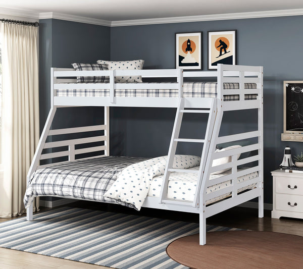 English Elm Twin Twin-over-Twin Bunk Bed with Guard Rails and Integrated Ladder, Oak-Veneer Durable Frame, Space-Saving Design White 58.5 L x 34.5 W x 7 H B011S01856