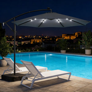 English Elm Garden Cantilever Patio Umbrella with Solar Led Lights and Upf30 Polyester Canopy Dark Gray T3971P481952