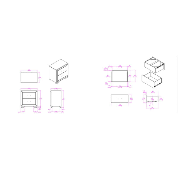 English Elm Soulmarie Solid Wood Nightstand with Spacious Drawers, Geometric Legs, Glitter Detail, Sturdy Contemporary Design Charcoal 29.92 L x 20.28 W x 28.35 H B201P410794