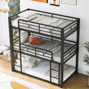 English Elm Metal Triple Bunk Bed Steel Frame Twin Three Tier Guardrails for Shared Rooms Black GX000230AAB