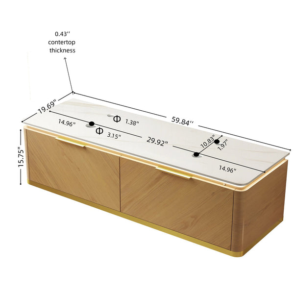English Elm Dina Floating Plywood Bathroom Vanity with Sintered Stone Top and French Textured Drawers W2615P330752