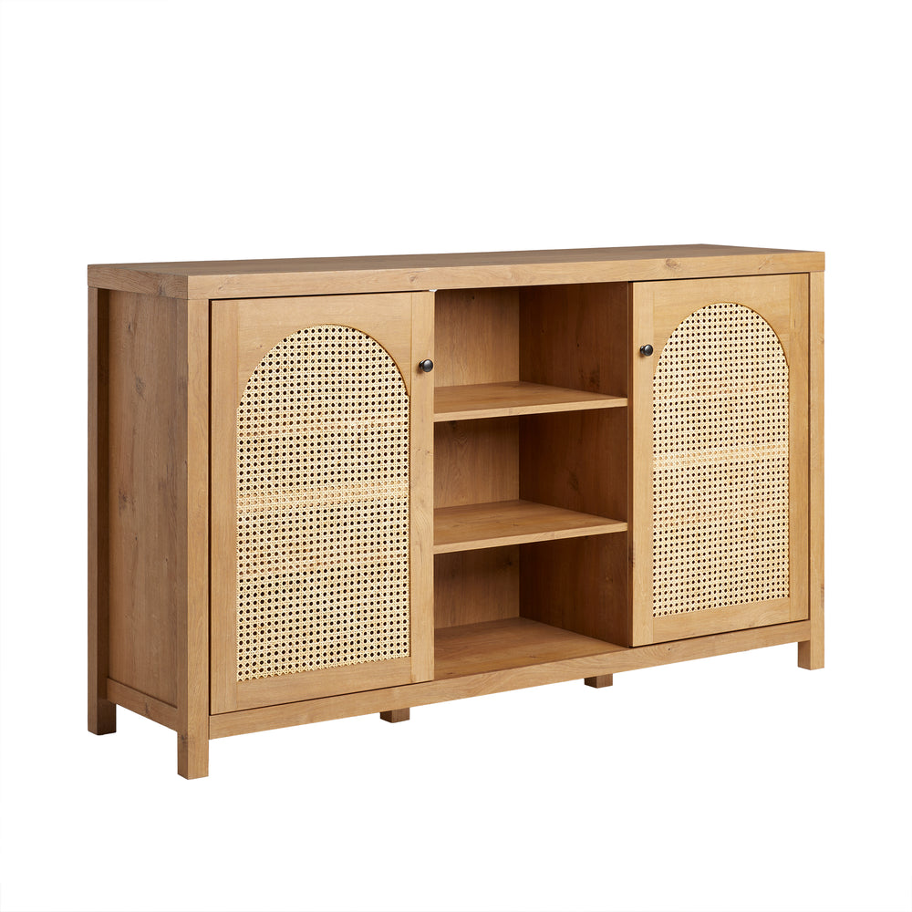 58" 4-Door Sideboard w/ Arched Rattan Panels English Oak SAHD5DEO Walker Edison