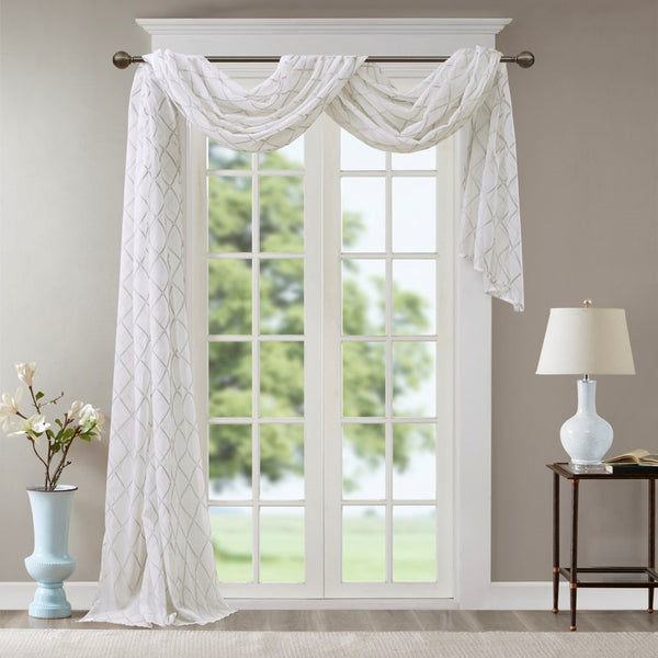 English Elm Diamond Irina Sheer Embroidered Window Scarf 50x216" – Elegant Neutral Diamond Pattern, Soft Polyester Drapery Decor adding Grace and Light to Any Room B03598184