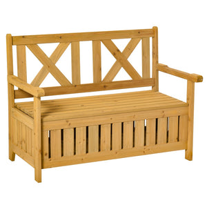 English Elm Outsunny Yellow Wooden Patio Bench With 29-Gallon Storage Box, Stylish Seating For Decks & Porches W2225P217573-GIGA