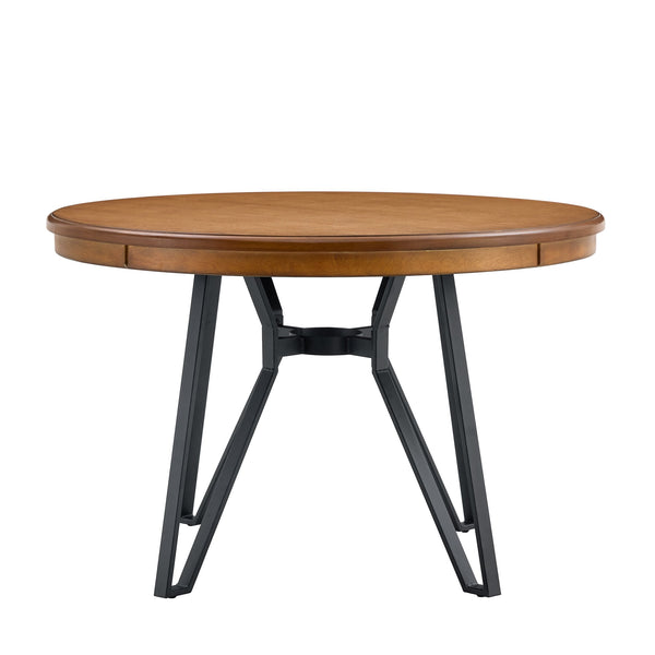 English Elm Christopher Knight Home® - Round Mid-Century Dining Table with Hairpin Metal Legs and Open Shelf, Seats Four Comfortably Ash Brown N771P205332A