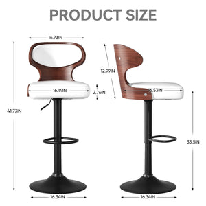 English Elm Bar Stools Set Of 2 - Adjustable Bentwood Swivel Chairs, Pu Leather, Comfort Backrest & Footrest T3950P394227