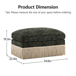English Elm Ottoman Leopard Print Chenille Modular Sectional Sofa Tassel Trim Living Room Seating Black+Green W5656P454426