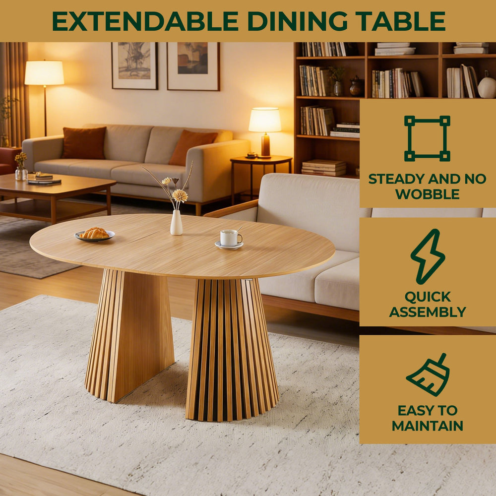 English Elm Extendable Mid-century Pedestal Dining Table Seats up to Ten with Tapered Metal Legs W3766S00001