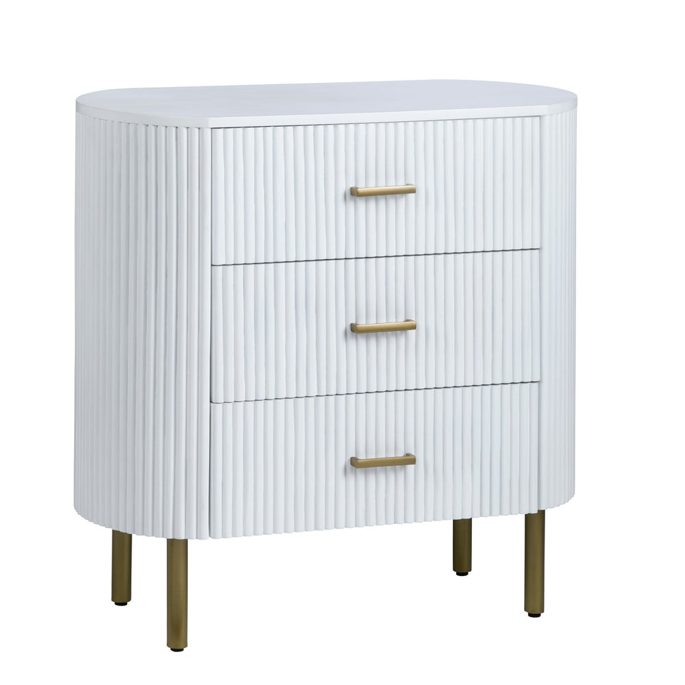 Crestview Collection White Fluted Oval Chest - Matte White Storage Solution With Brass Accents For Stylish Organization White Solid Wood Cvfdr1302