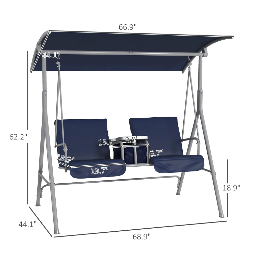 English Elm Swing Chair Freestanding Porch Canopy Seat with Storage and Cupholders for Outdoor Use T3971P418147