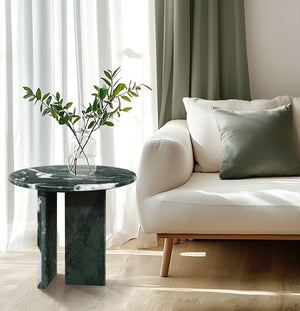 English Elm Green Natural Marble Coffee Table – Elegant 17.7" Accent Table For Living Room & Modern Decor W1696P314929
