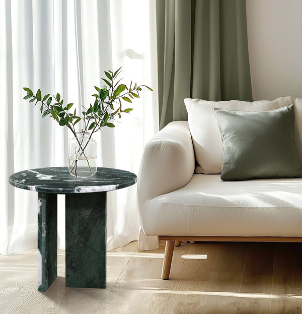 English Elm Green Natural Marble Coffee Table – Elegant 17.7" Accent Table For Living Room & Modern Decor W1696P314929