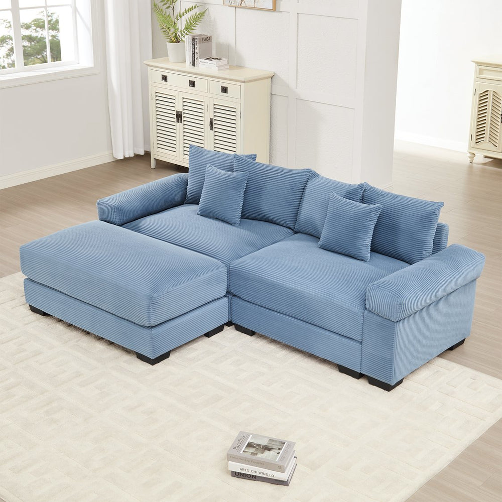 English Elm 82.6" Oversized Modular L-Shape Sectional Couch - Soft Corduroy, Deep Seating, Ergonomic Design & Ottoman W714S01348