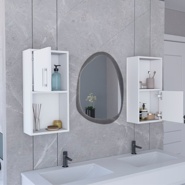 English Elm Oba Wall-Mounted 2-Pc Bathroom Medicine Cabinet in White — Compact 23.7"H, 4 Shelves, Engineered Wood B070P188845