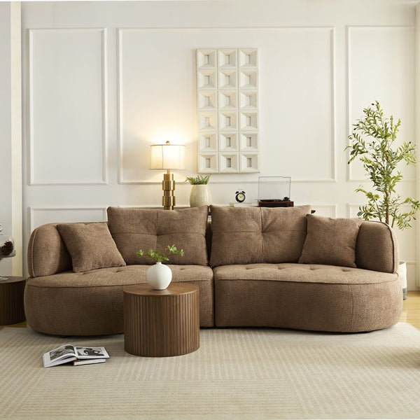 English Elm Wks7c Curved Modular Sofa Solid Wood Frame Fabric Upholstery Seats 4 Living Room Camel W2085S00075
