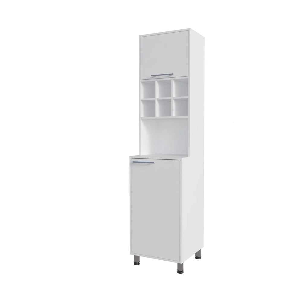 English Elm White Kitchen Pantry with 7 Shelves, Pneumatic Doors, Slim 80" Storage Cabinet for Modern Kitchens B062P290239