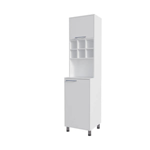 English Elm White Kitchen Pantry with 7 Shelves, Pneumatic Doors, Slim 80" Storage Cabinet for Modern Kitchens B062P290239