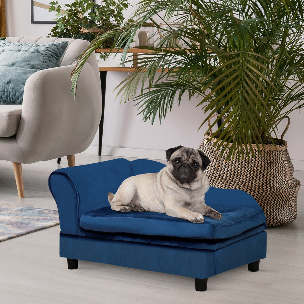 English Elm PawHut Modern Small Dog Sofa Bed with 3" Plush Foam & 23L Hidden Storage, Cozy Blue Design W2225P200770