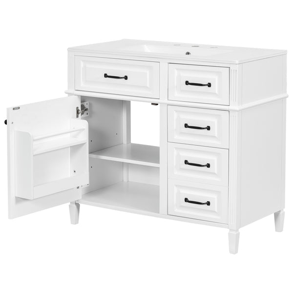 English Elm 36-Inch Modern Bathroom Vanity With Ceramic Sink, Durable Wood Frame, Adjustable Storage & Sleek Design N725P350849K