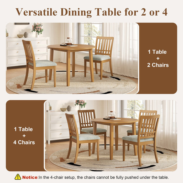English Elm 3-piece Folding Round Dining Set with Upholstered Chairs for Compact Apartment Spaces Light Brown N752S000618A