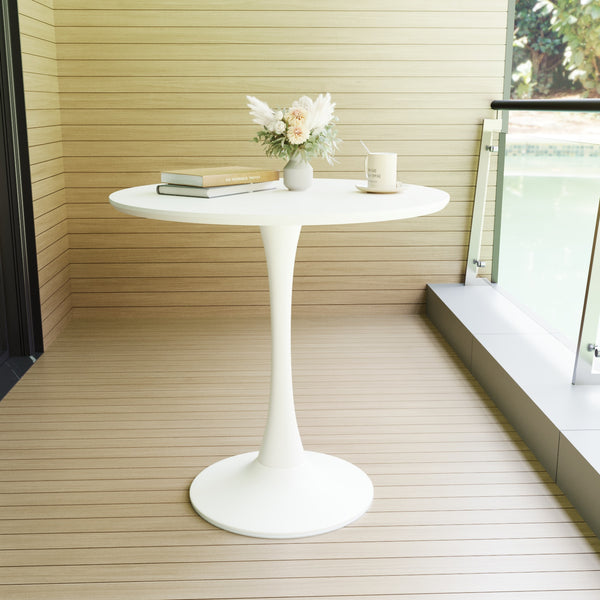 English Elm 31.5" Mid-Century White Round Dining Table with Pedestal Base, MDF Top, Seats 2-4, Sleek Design W2189131694