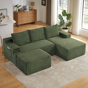 English Elm U-shaped Corduroy Cloud Sectional Modular Sofa Deep Seat Lounge for Living Room W2339S00103